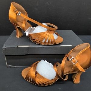 Dance And Sway Satin Strappy Knot Women's Flared Heel Sandals US 6.5 Champagene